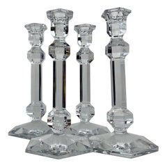 Signed Val St. Lambert Crystal Candlesticks-Galatée Pattern, Matched Set of 4