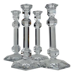 Signed Val St. Lambert Crystal Candlesticks-Galatée Pattern, Matched Set of 4 