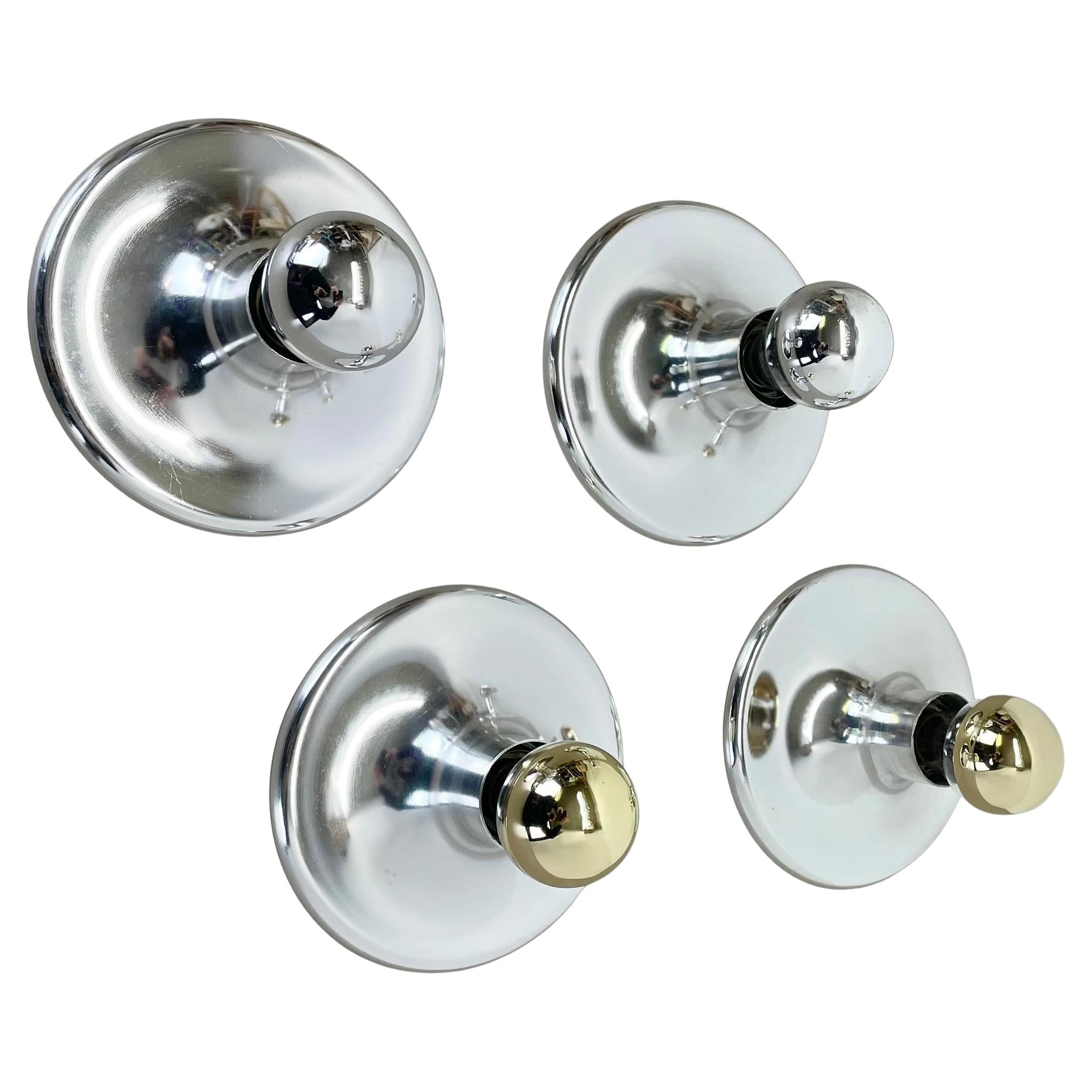 Satz von 4 silbernen Charlotte Perriand Style Disc Wall Lights, Deutschland 1970er