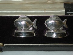 Set of 4 Silver Fish Place Card Holders, Dated 1913, Samson Mordan & Co.