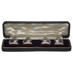 Antique Set of 4 Silver Fish Place Card Holders, Dated 1913, Samson Mordan & Co.