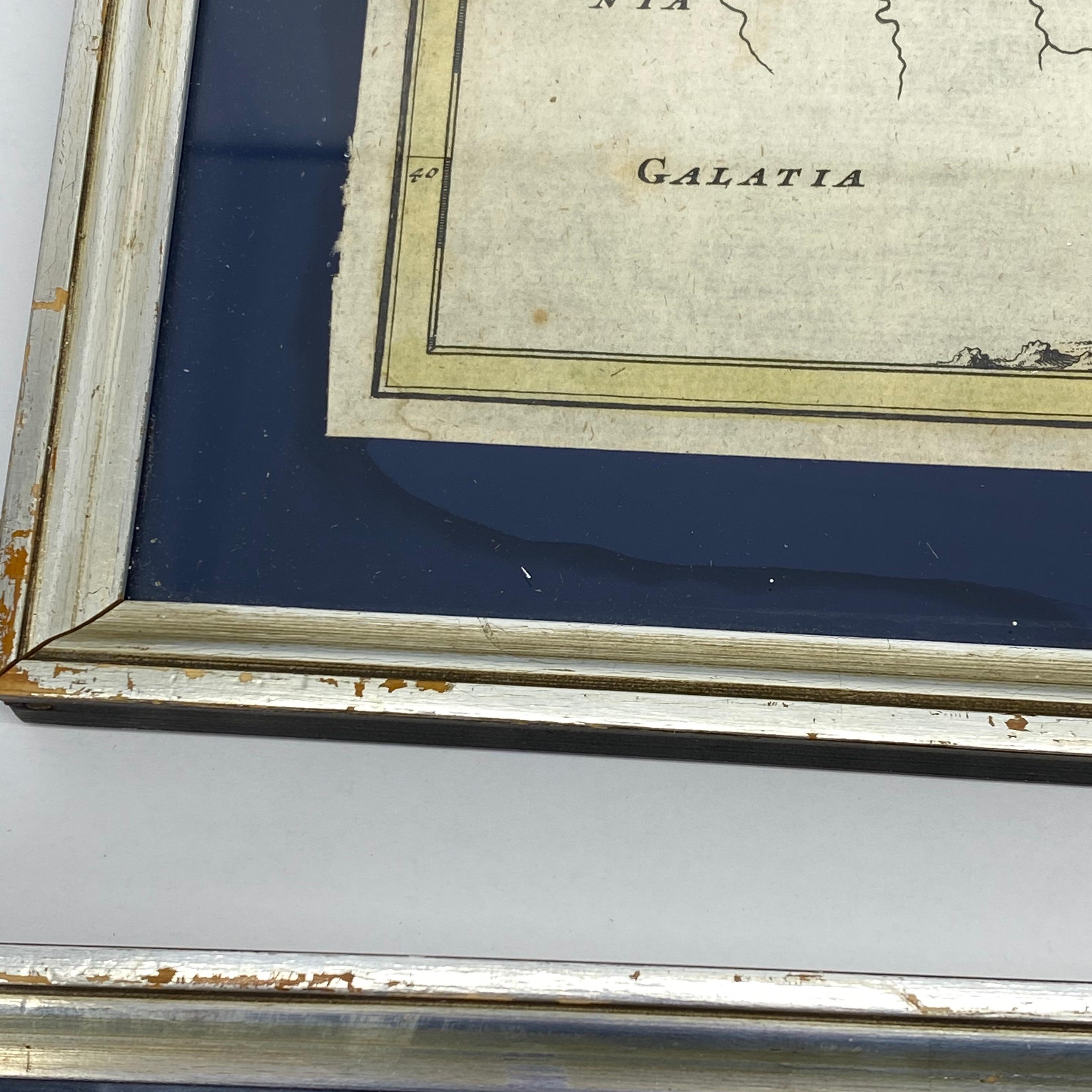 Set Of 4 Silver Gilded Framed Maps Of Italy And Danube In Blue Passe-Partout In Good Condition In Haddonfield, NJ