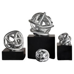 Set of 4 Silver Glass Spheres With Cable Design, Industrial Chic Style