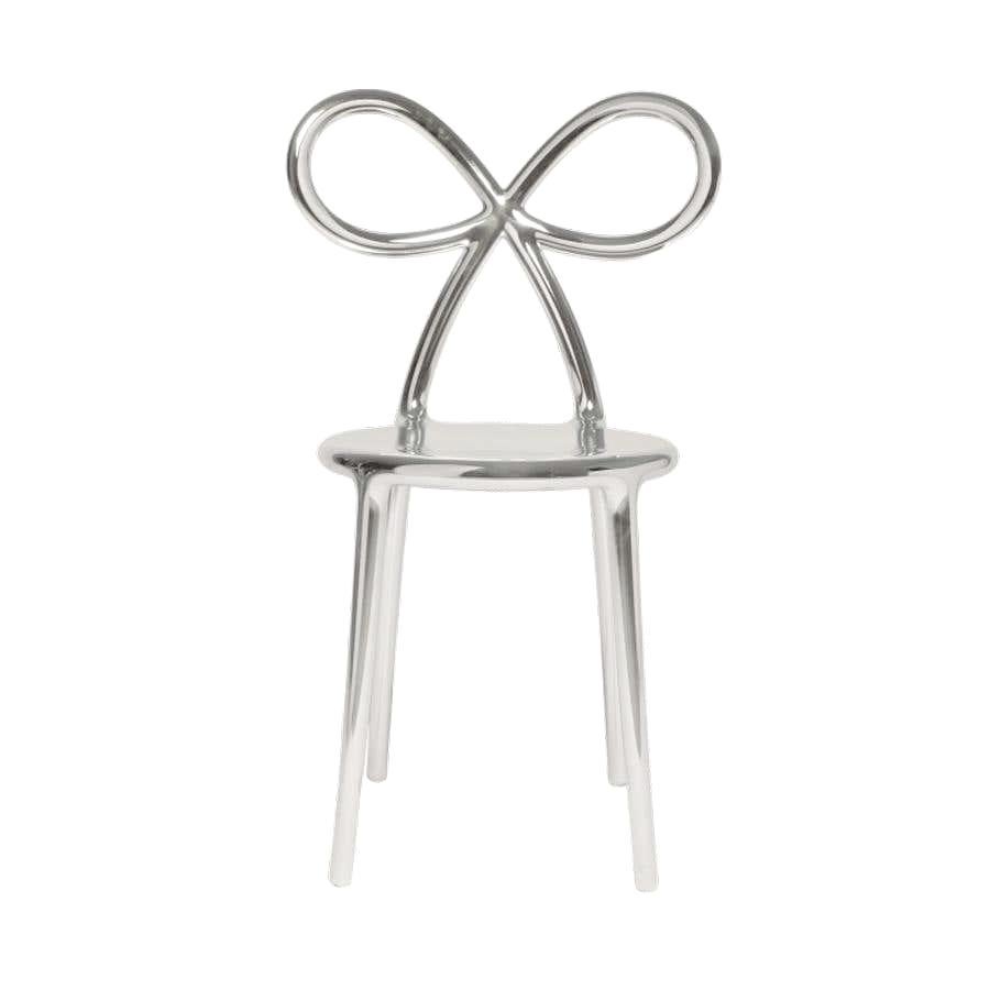 Italian Set of 4 Silver Metallic Ribbon Chairs by Nika Zupanc, Made in Italy For Sale