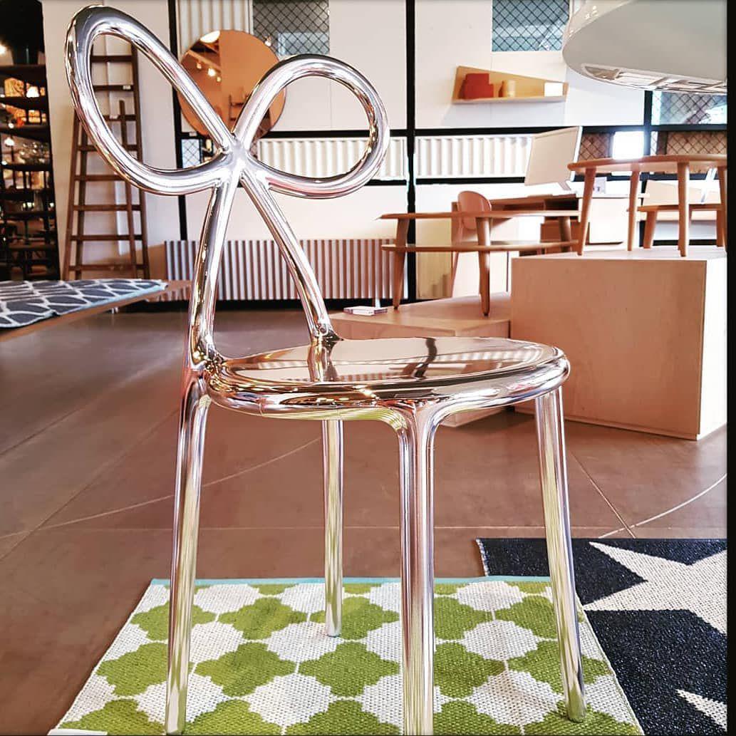 Modern Set of 4 Silver Metallic Ribbon Chairs by Nika Zupanc, Made in Italy For Sale