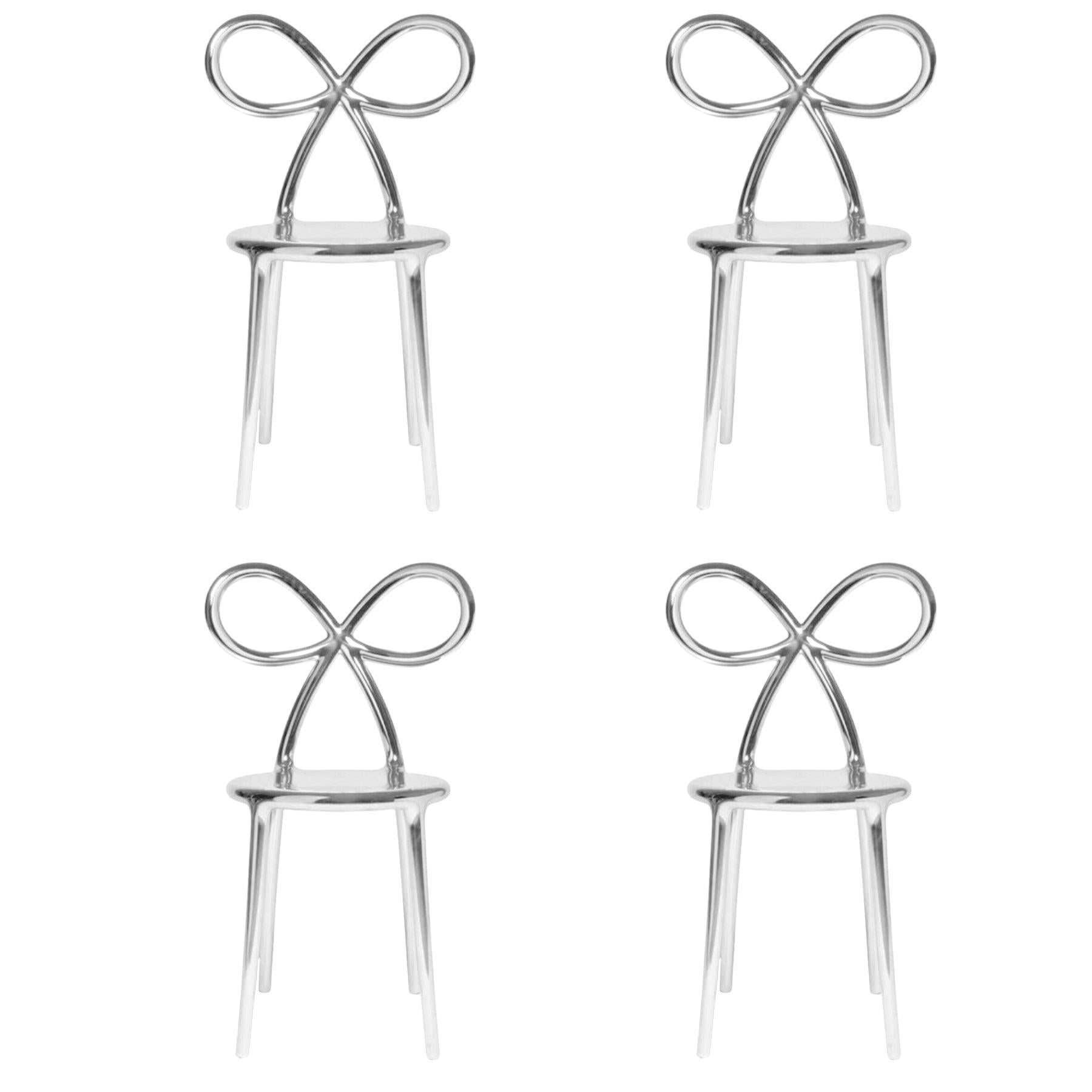 Set of 4 Silver Metallic Ribbon Chairs by Nika Zupanc, Made in Italy