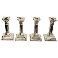Set of 4 Silver Plated Corinthian Column Candlesticks, circa 1895
