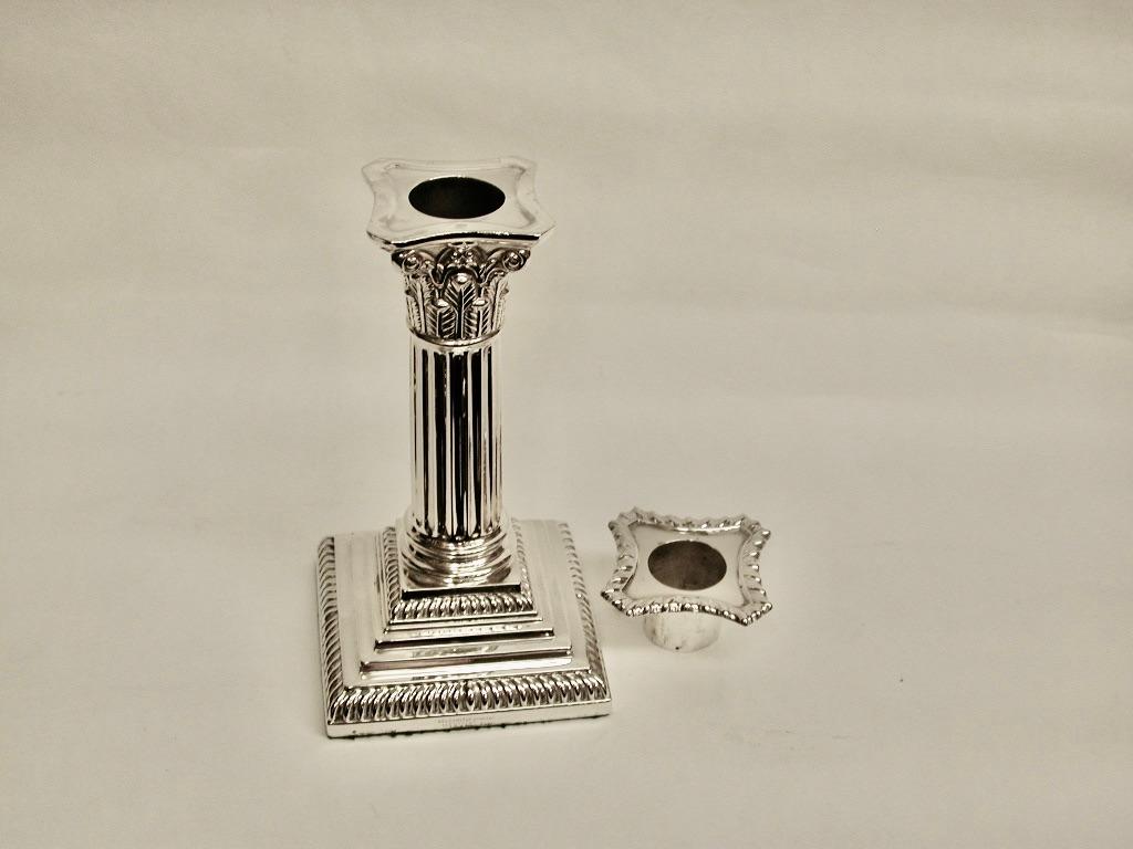 Set of 4 Silver Plated Corinthian Column Candlesticks, circa 1895 In Good Condition For Sale In London, GB