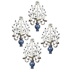 set of 4 Silver Plated Sconces with Lapis Lazuli. Sold in pairs