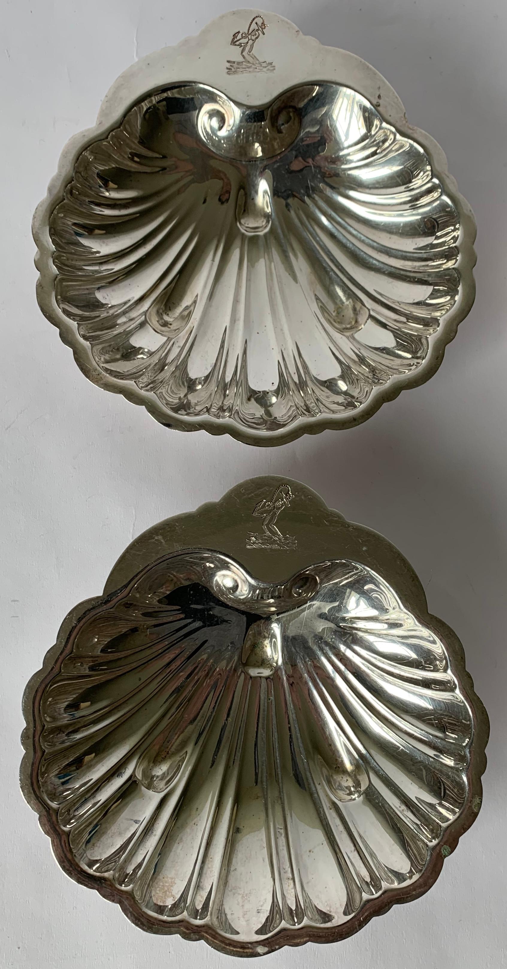 Hollywood Regency Set of 4 Silver Plated Shell Candy Dishes For Sale