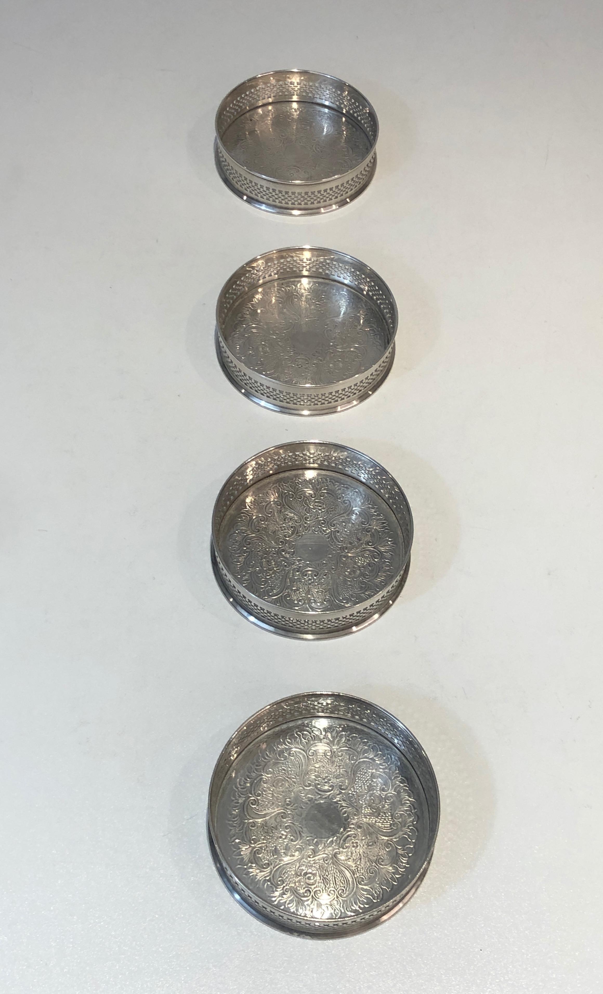 Early 20th Century Set of 4 Silver Plated Under Bottles, French, circa 1900