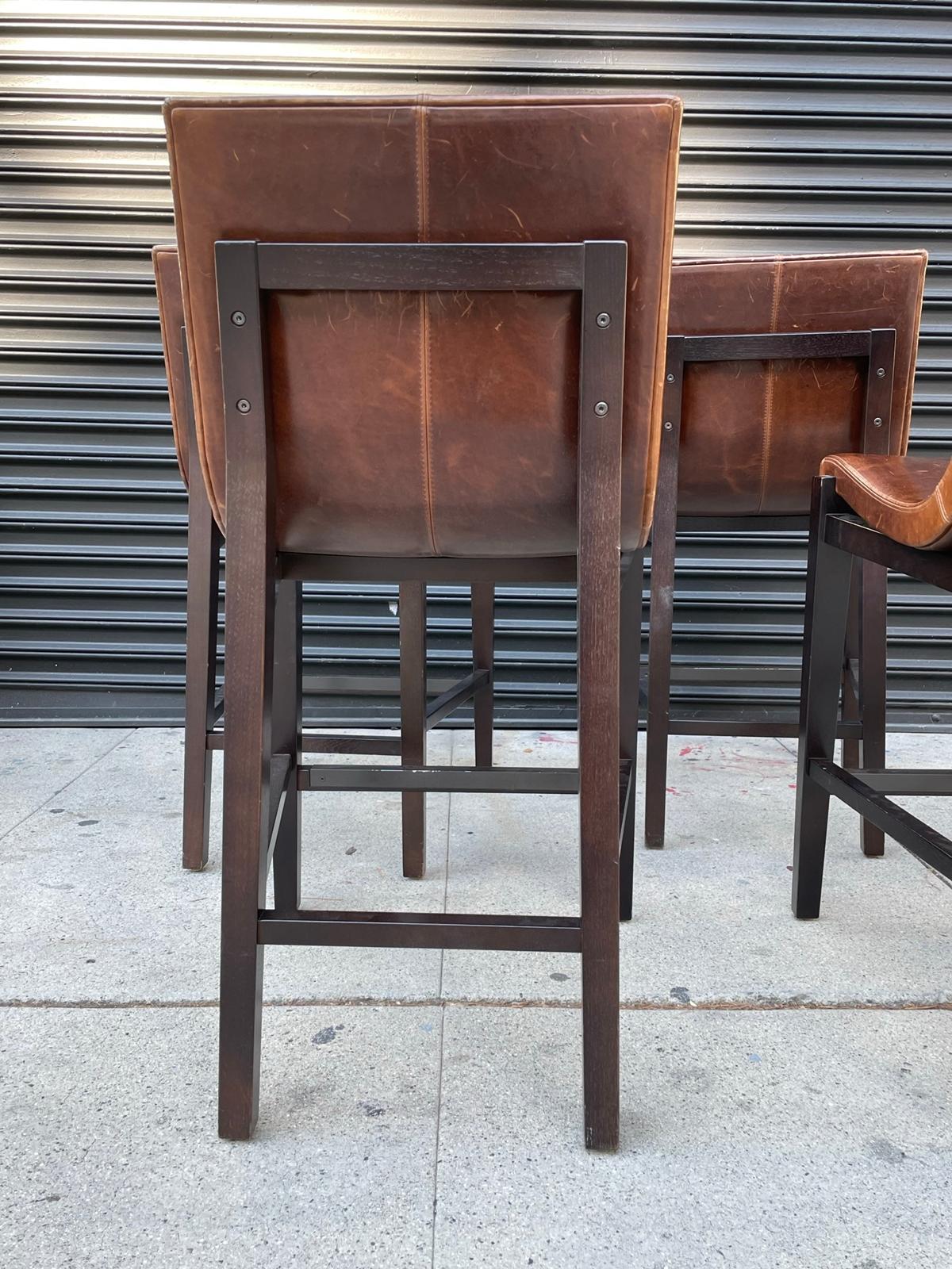 Leather Set of 4 Sirene Counter Stools by Holly Hunt