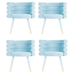 Set of 4 Sky Blue Marshmallow Dining Chairs, Royal Stranger