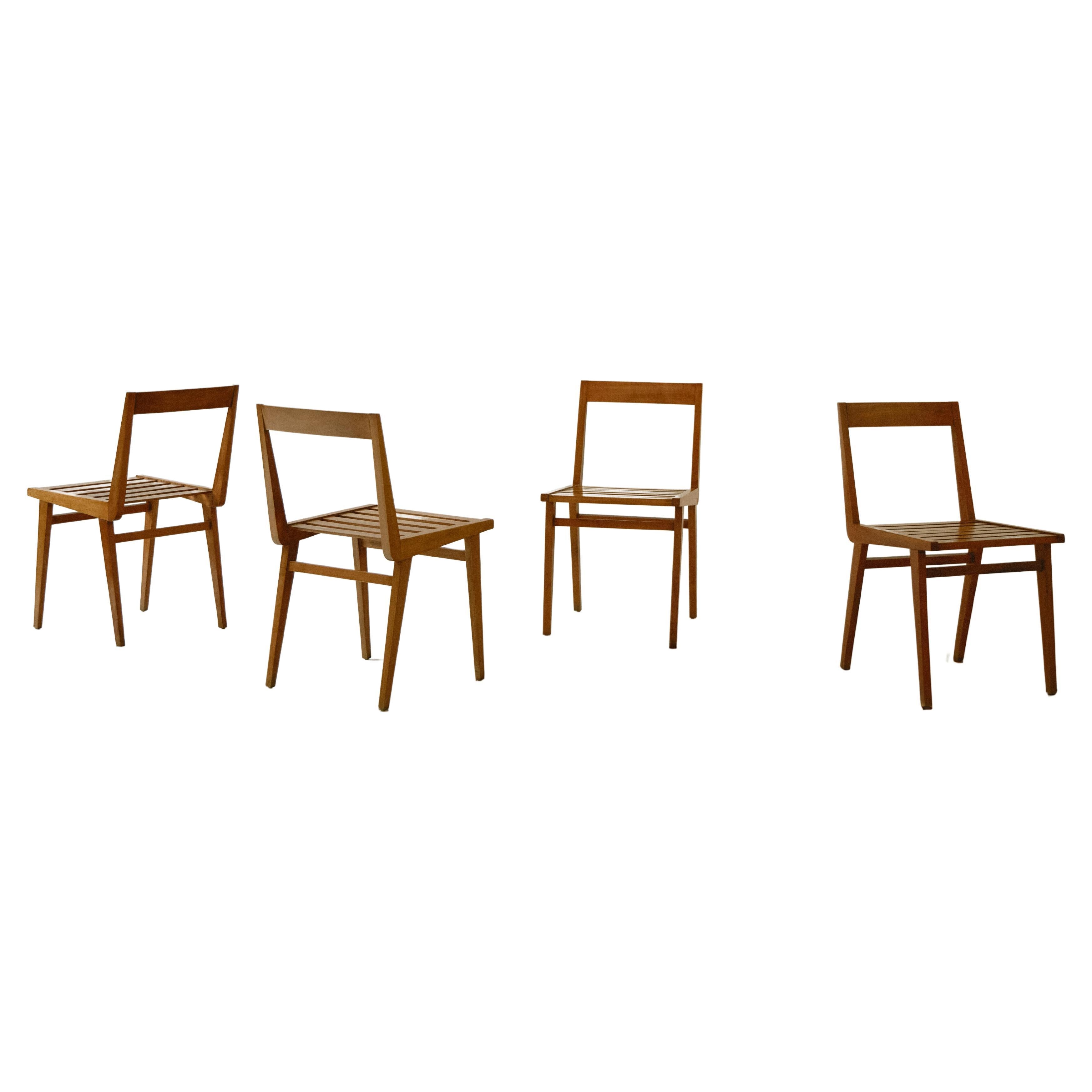 Set of 4 Slatted Dining Chair by Joaquim Tenreiro