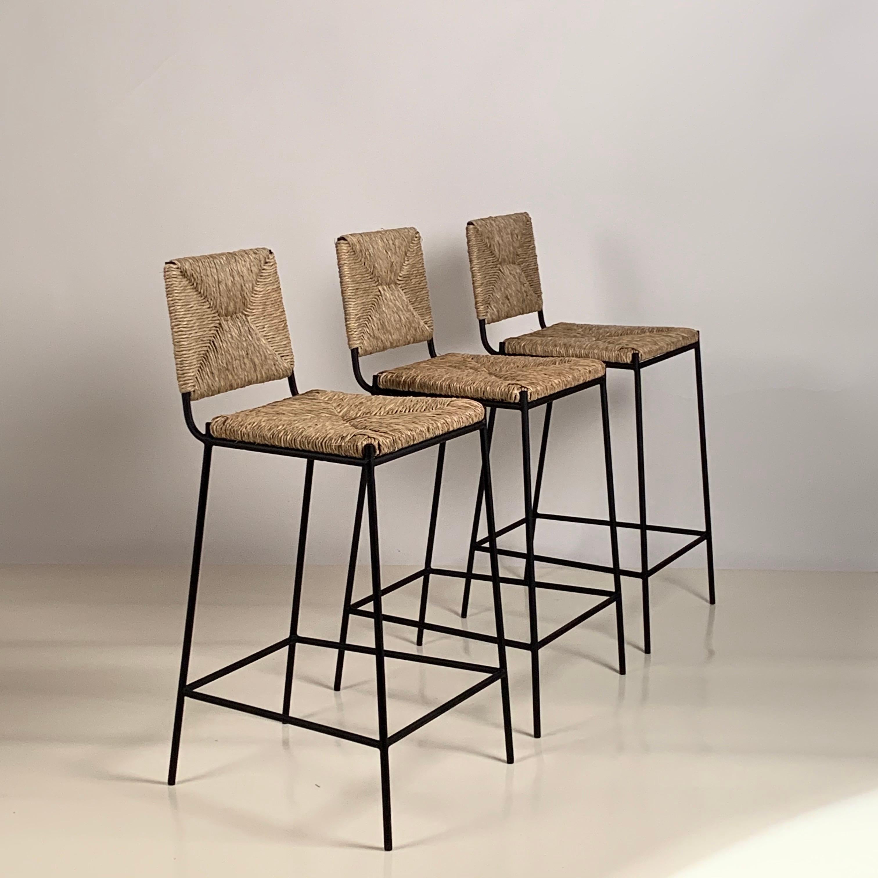 Powder-Coated Set of 4 Slender 'Campagne' Counter Stools by Design Frères For Sale