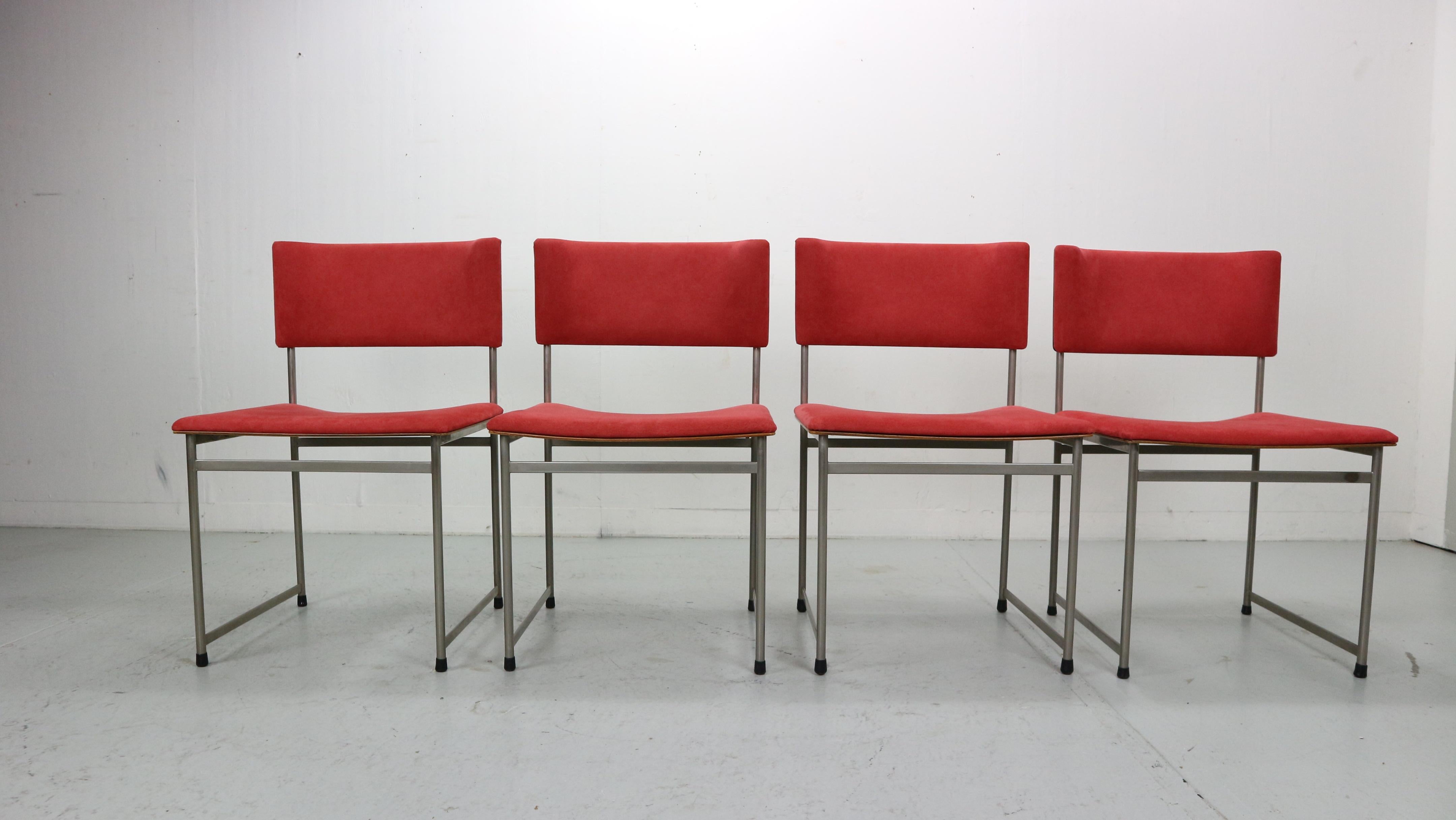 Métal Ensemble de 4 chaises de salle à manger SM08 de Cees Braakman pour Pastoe, Pays-Bas, années 1960 en vente