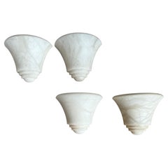 Set of four Midcentury Made Art Deco Style White Alabaster Wall Sconces