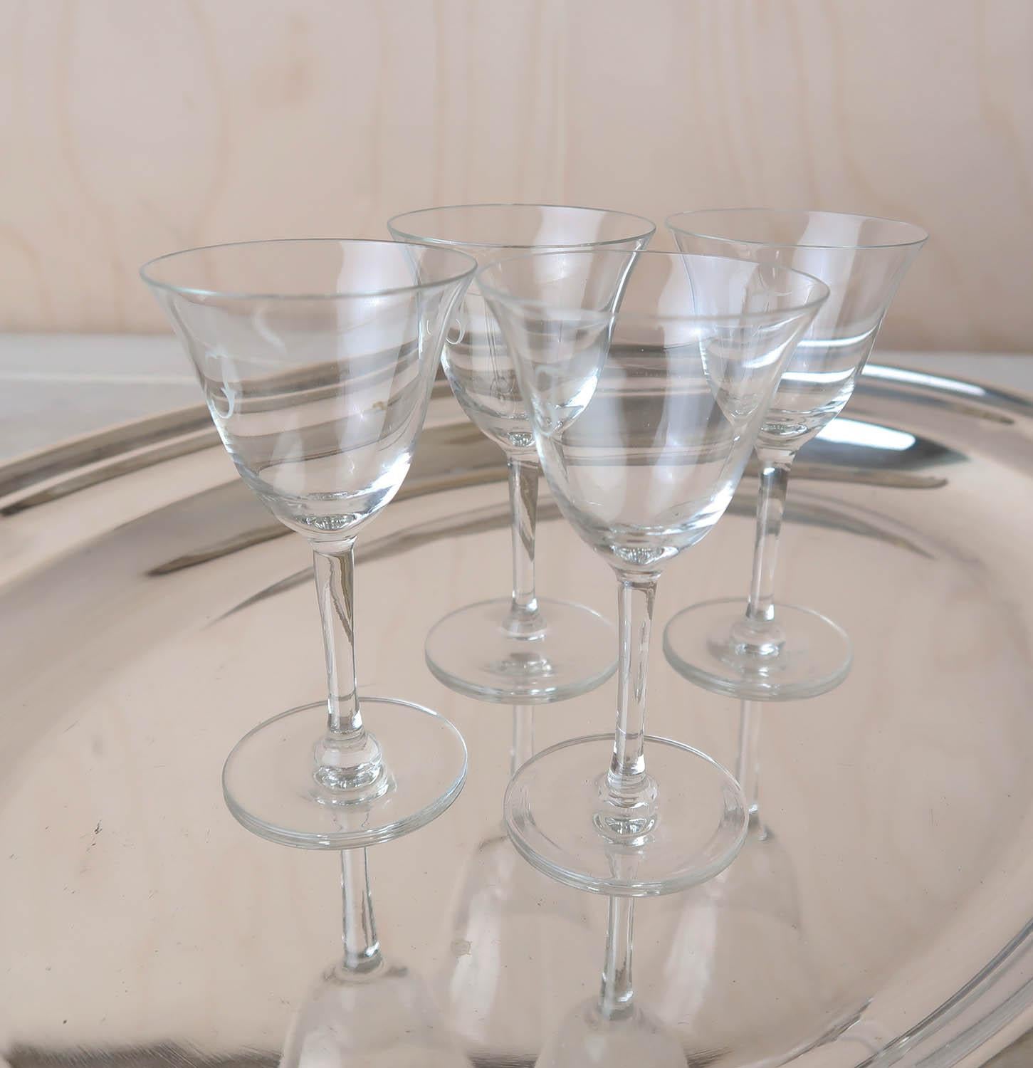 Edwardian Set of 4 Small Glasses Engraved with Initial 