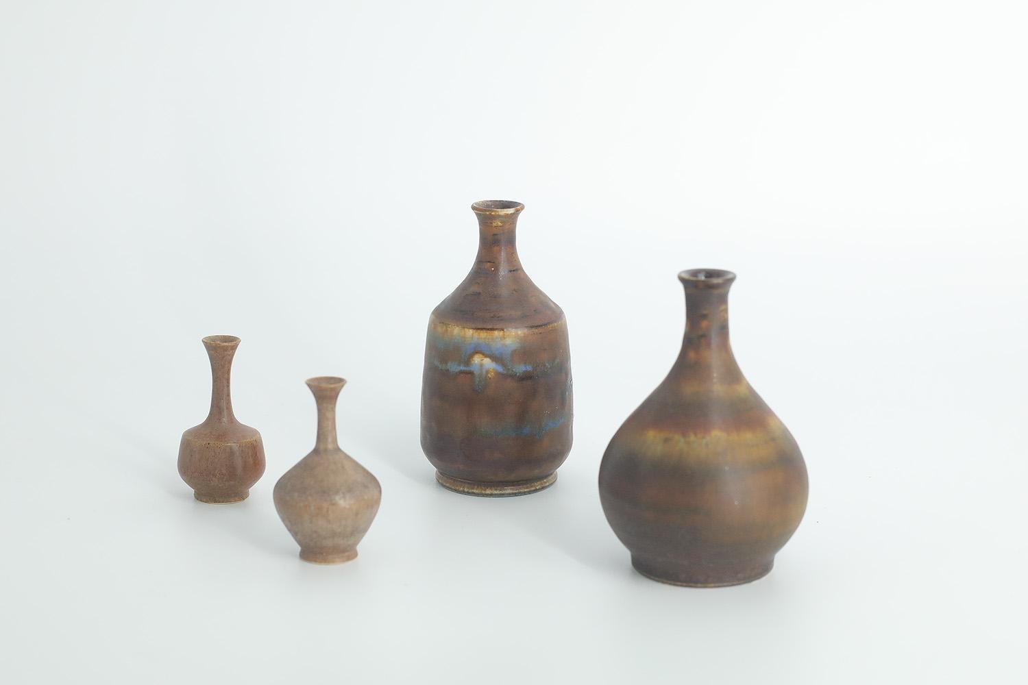 Mid-20th Century Set of 4 Small Mid-Century Scandinavian Modern Collectible Brown Stoneware Vase For Sale