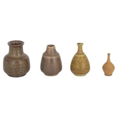 Vintage Set of 4 Small Mid-Century Scandinavian Modern Collectible Brown Stoneware Vase
