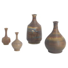 Retro Set of 4 Small Mid-Century Scandinavian Modern Collectible Brown Stoneware Vase