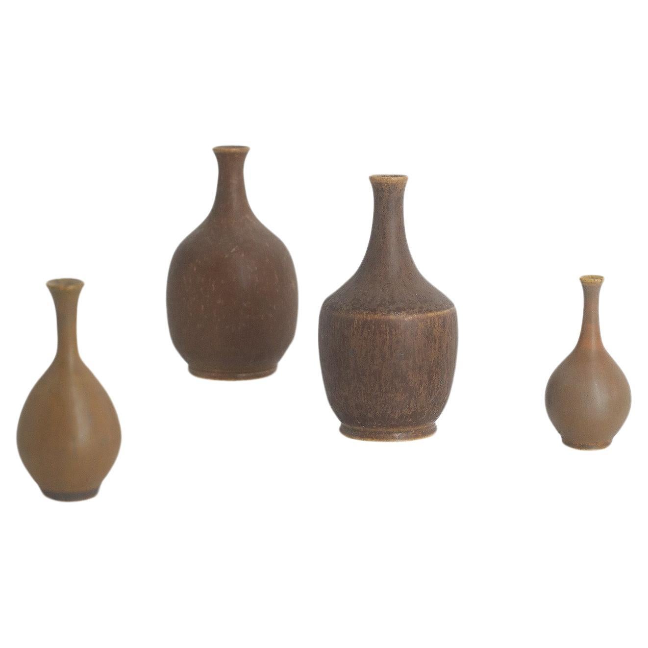 Set of 4 Small Mid-Century Scandinavian Modern Collectible Brown Stoneware Vase For Sale