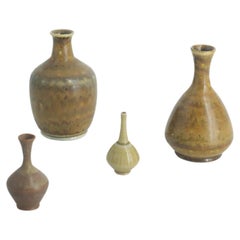 Vintage Set of 4 Small Mid-Century Scandinavian Modern Collectible Brown Stoneware Vase