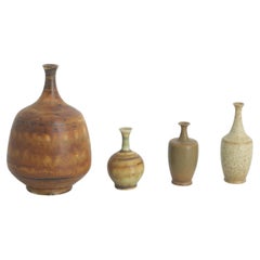 Retro Set of 4 Small Mid-Century Scandinavian Modern Collectible Brown Stoneware Vases
