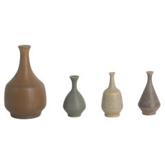 Used Set of 4 Small Mid-Century Scandinavian Modern Collectible Brown Stoneware Vases