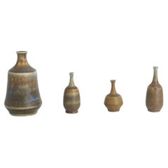 Set of 4 Small Mid-Century Scandinavian Modern Collectible Brown Stoneware Vases