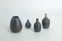 Set of 4 Small Mid-Century Swedish Modern Collectible Blue&Brown Stoneware Vase