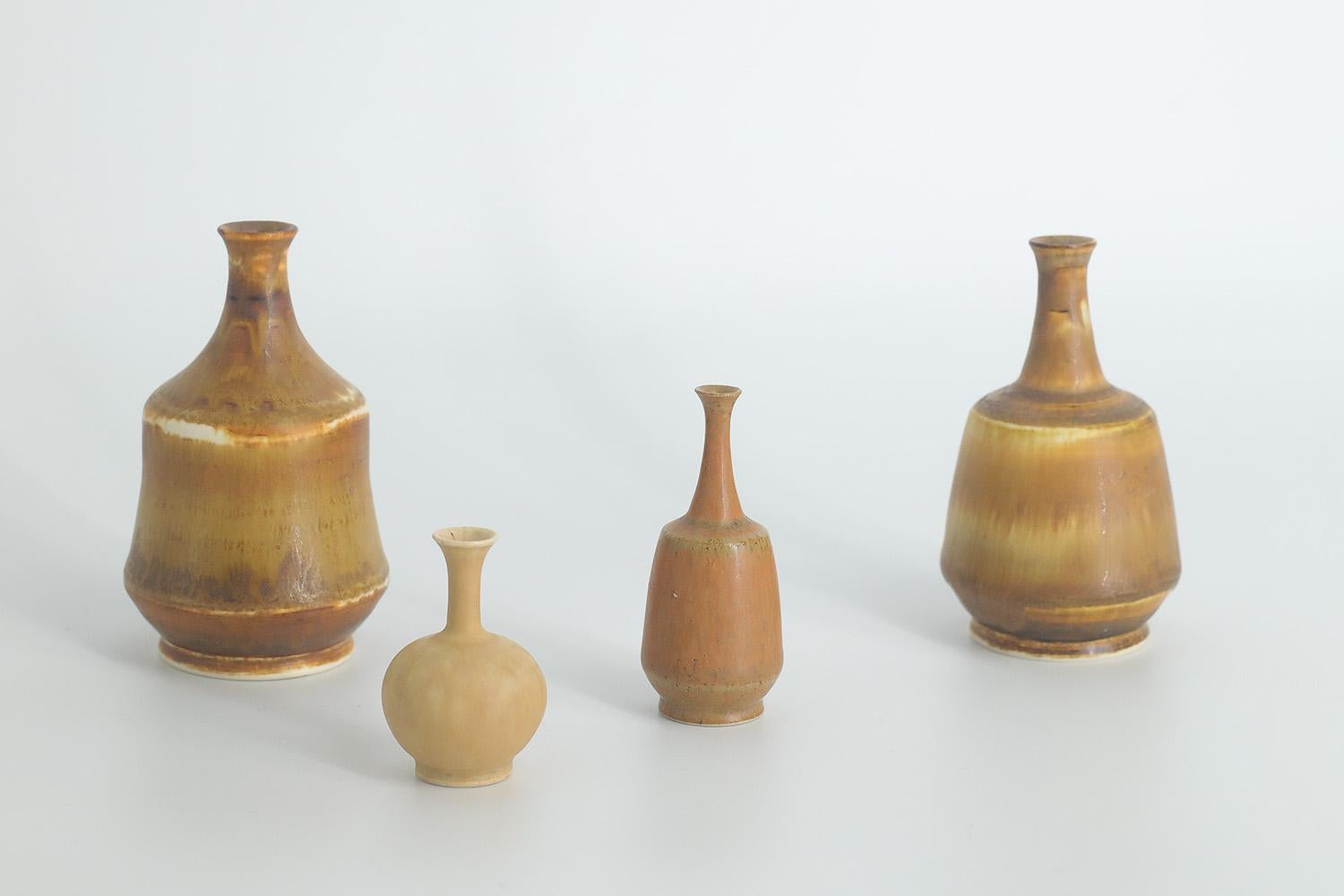 Set of 4 Small MidCentury Scandinavian Modern Collectible Brown Stoneware Vases  For Sale 1