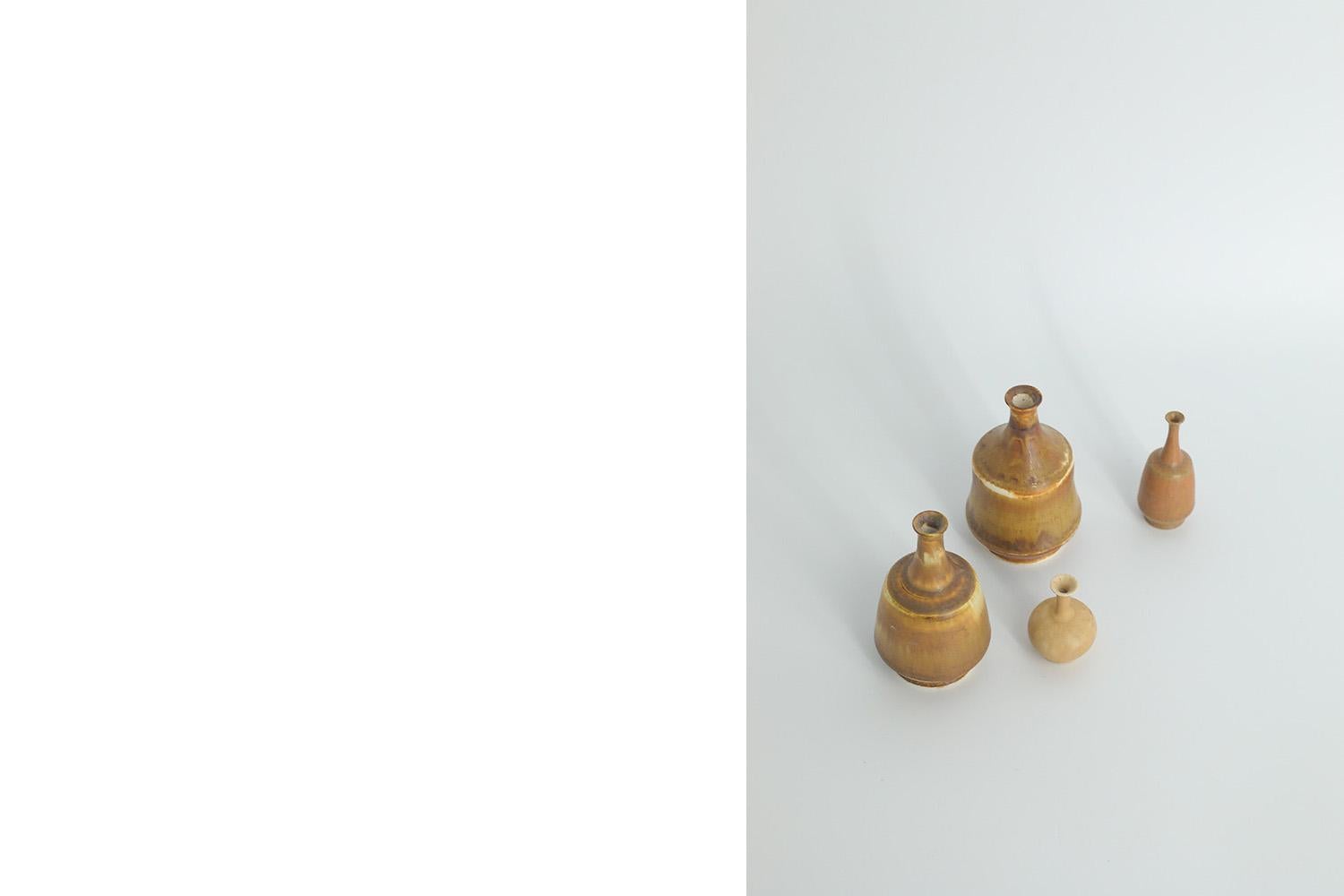 Set of 4 Small MidCentury Scandinavian Modern Collectible Brown Stoneware Vases  For Sale 3