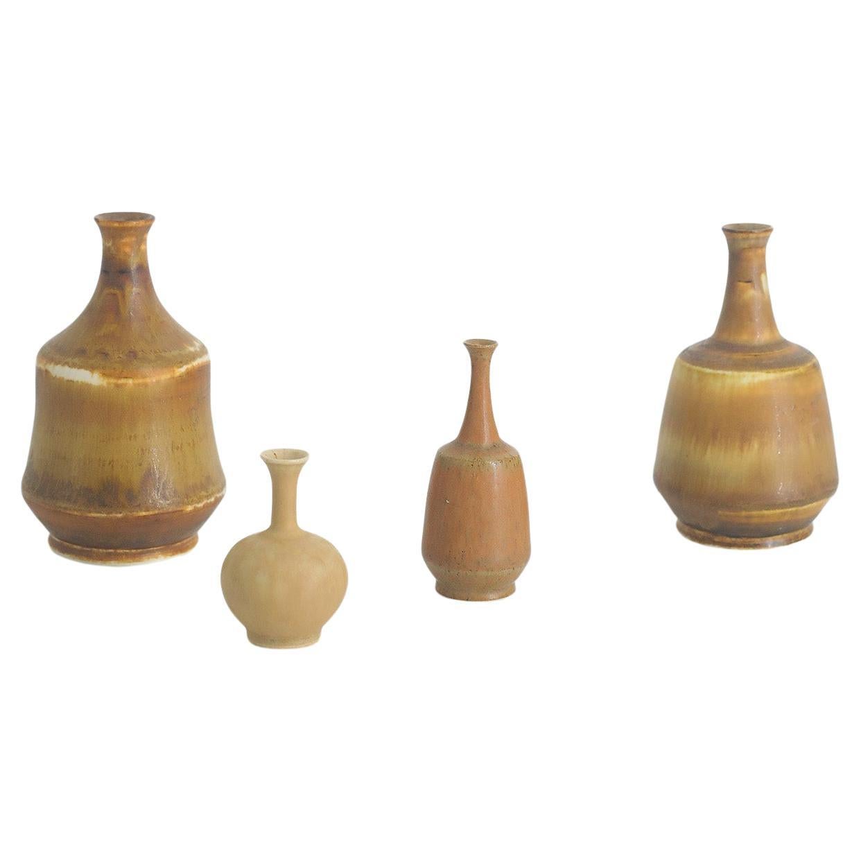 Set of 4 Small MidCentury Scandinavian Modern Collectible Brown Stoneware Vases  For Sale