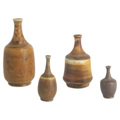 Used Set of 4 Small MidCentury Swedish Modern Collectible Honey Brown Stoneware Vase 