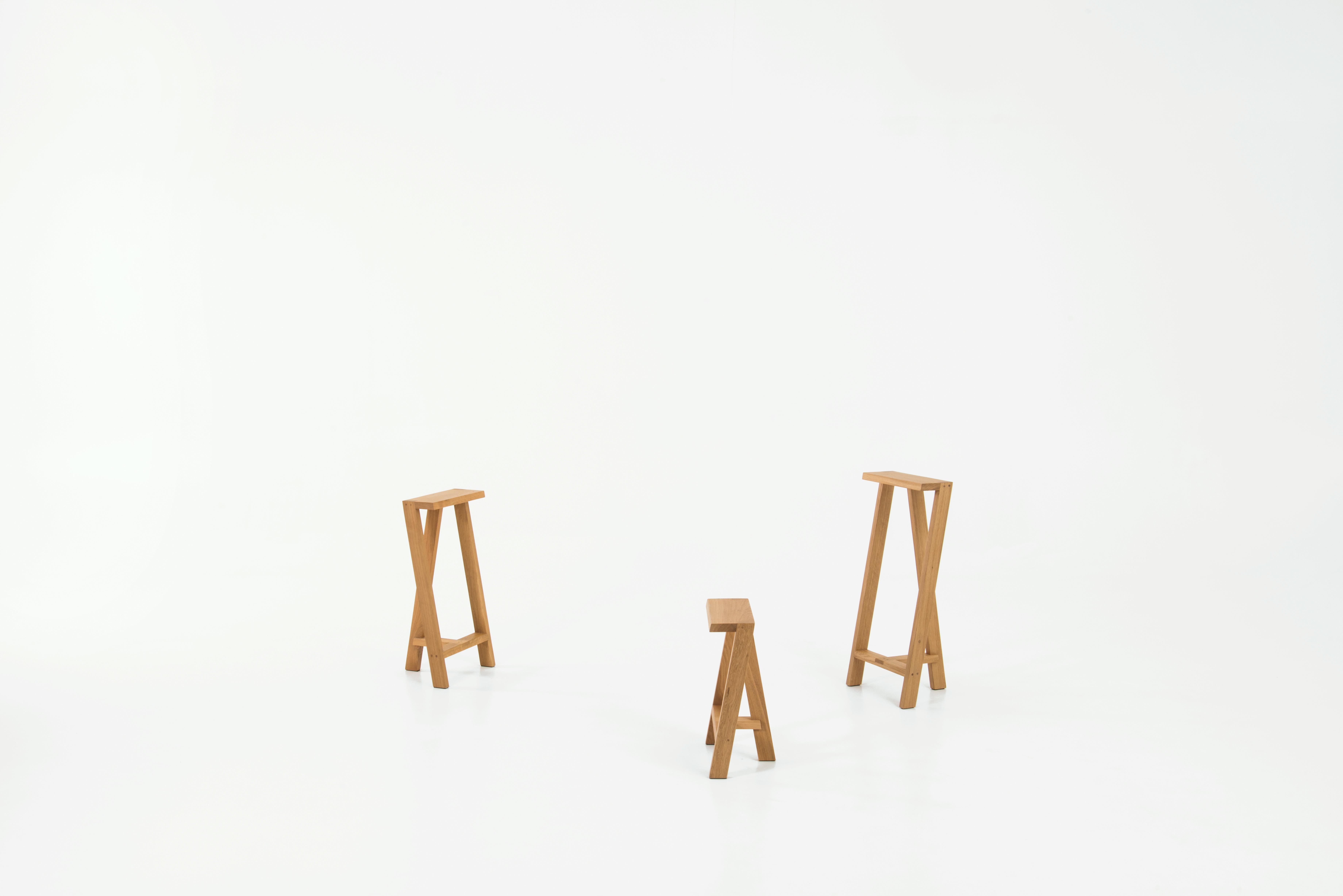 Contemporary Set of 4 Small Pausa Oak Stool by Pierre-Emmanuel Vandeputte For Sale