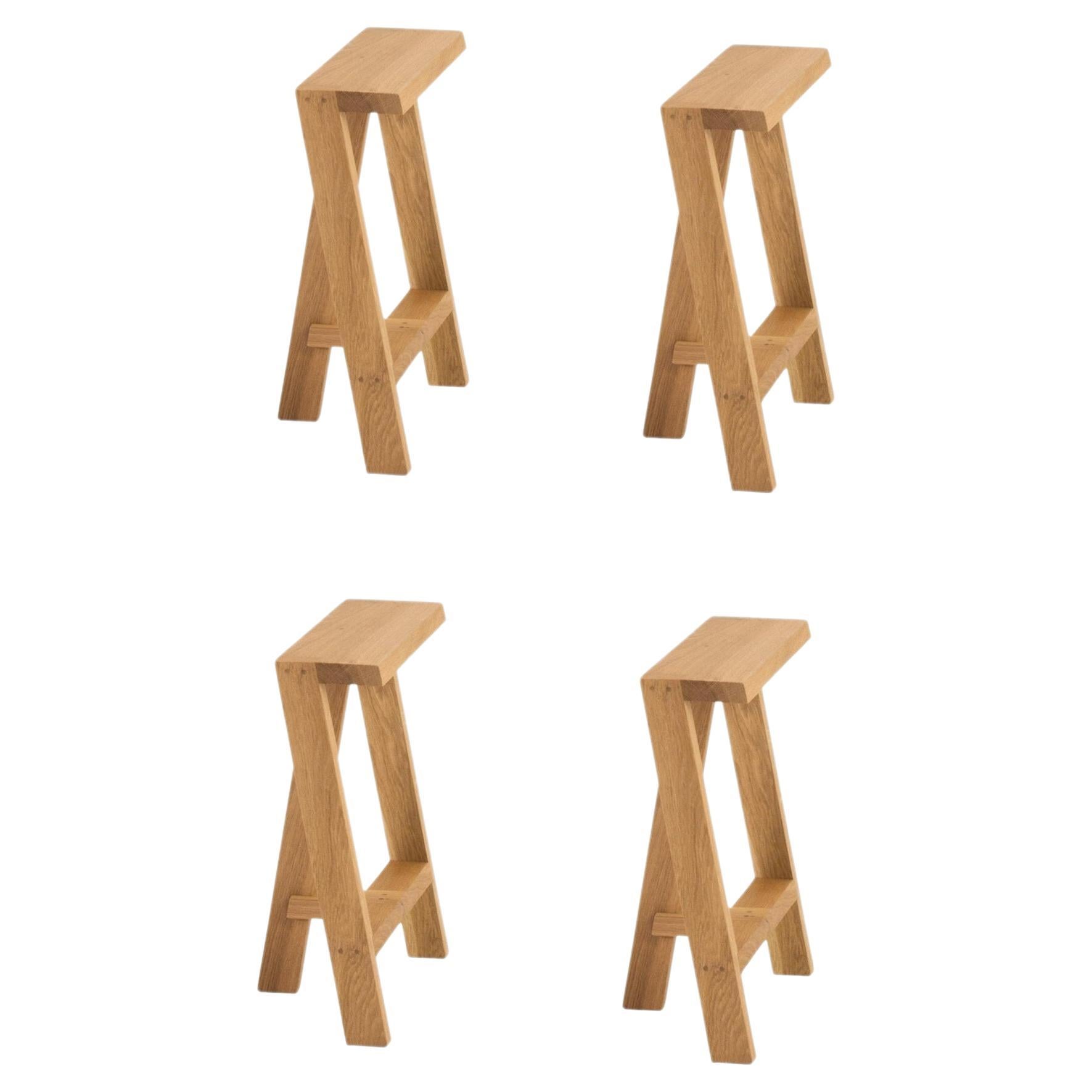 Set of 4 Small Pausa Oak Stool by Pierre-Emmanuel Vandeputte For Sale