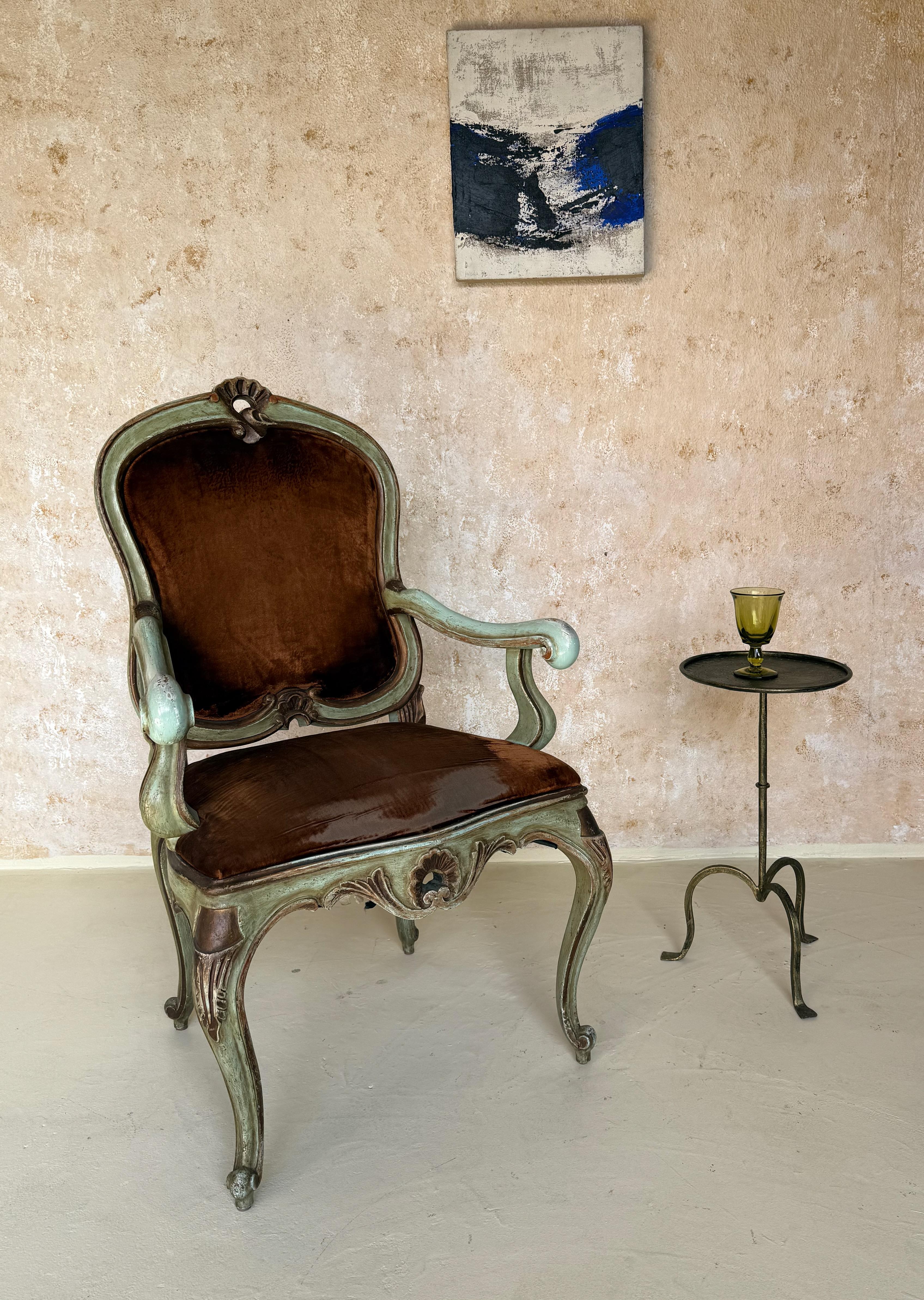 Art Nouveau Set of 4 Small Spanish Gilt Iron Drinks Tables on Tripod Bases