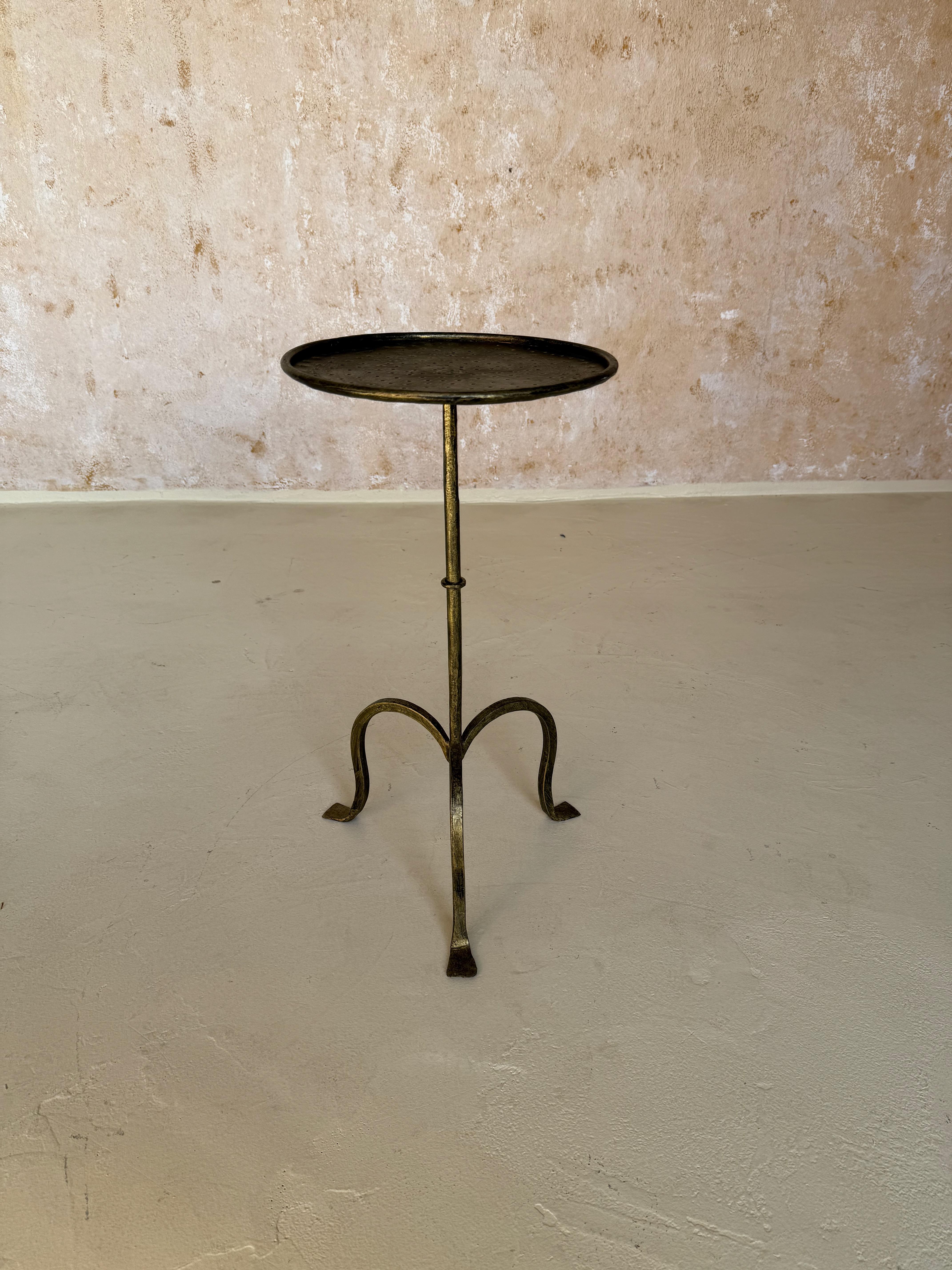 Contemporary Set of 4 Small Spanish Gilt Iron Drinks Tables on Tripod Bases