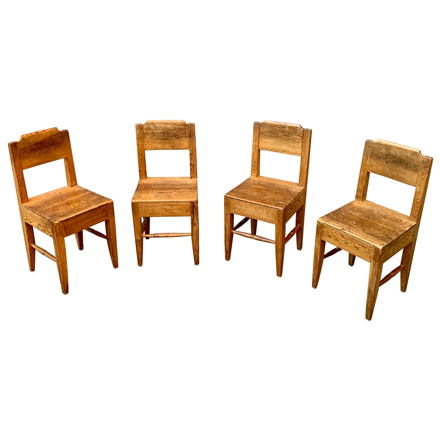 Set of four Swedish 18th Century Folk Art chairs

Set of 4 smaller chairs with amazing vintage patina in pine. 