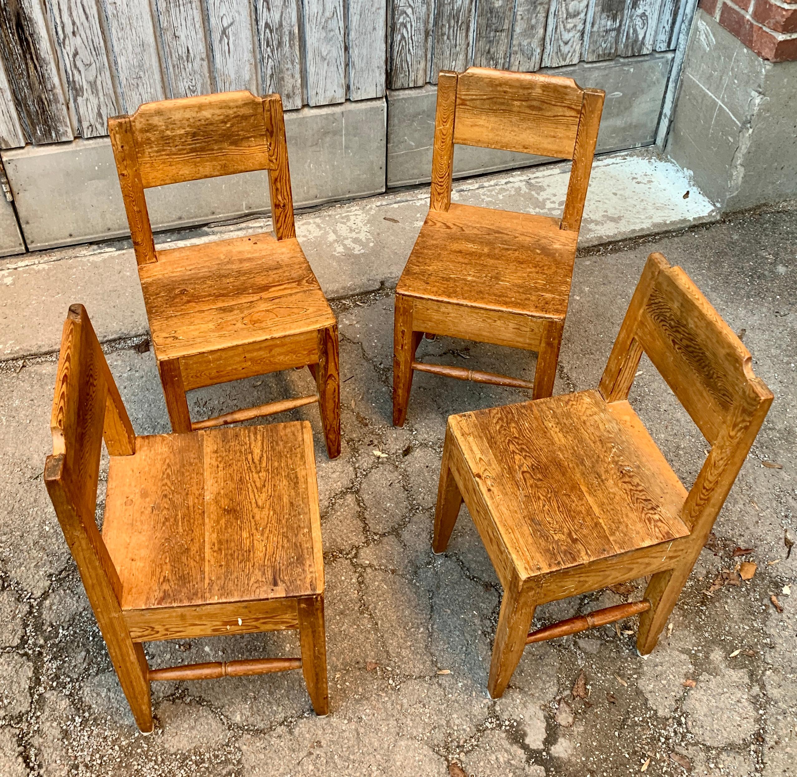 Set of four Swedish 18th Century Folk Art chairs

Set of 4 smaller chairs with its old vintage patina in pine. 