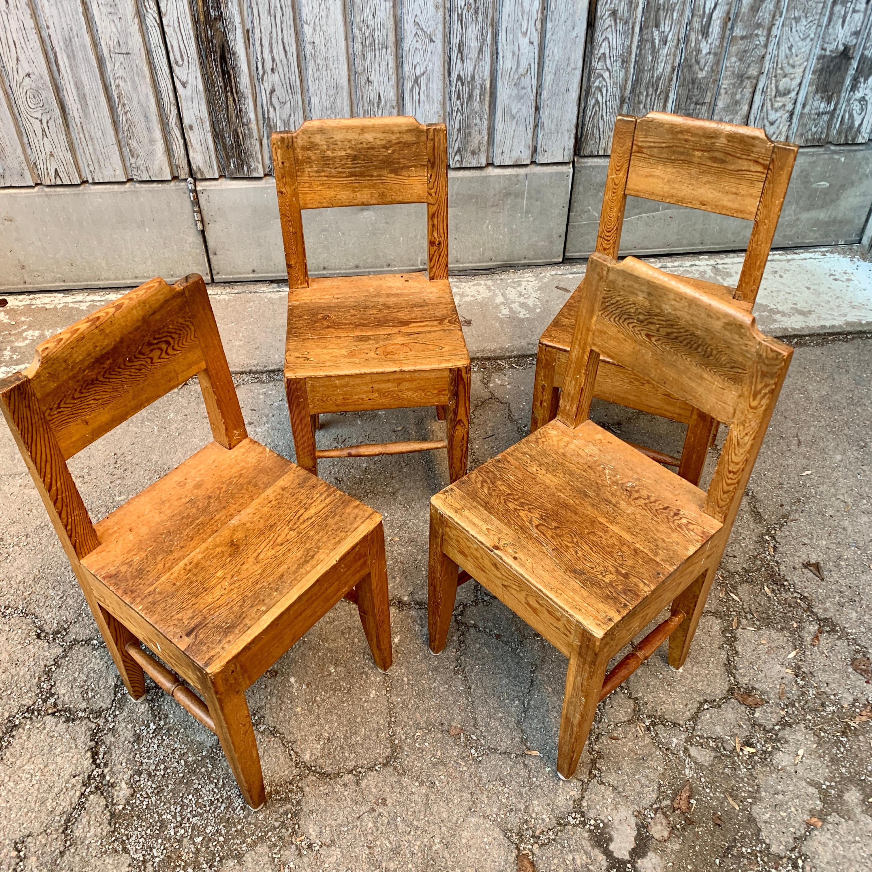 Hand-Crafted Set of 4 Small Swedish Folk Art Chairs, Early 19th Century