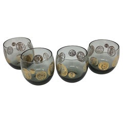 Set of 4 Smoke Roly Poly Cocktail Glasses with Roman Insignias