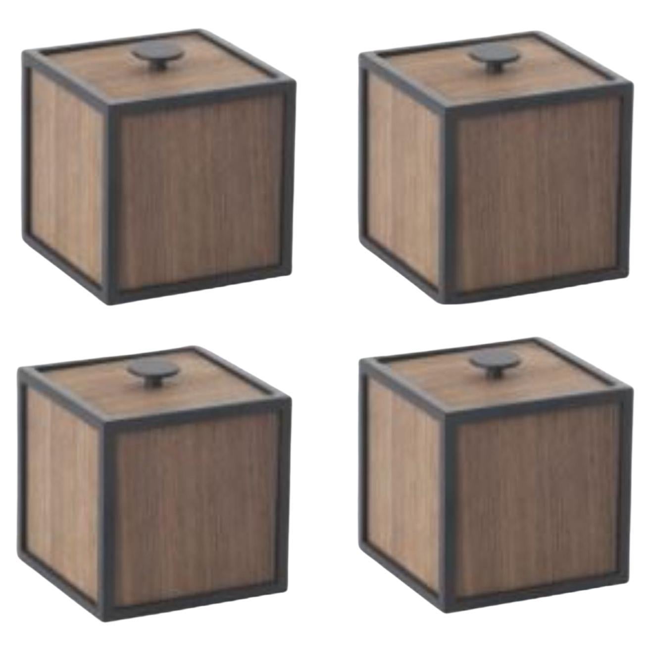 Set of 4 Smoked Oak Frame 10 Box by Lassen
