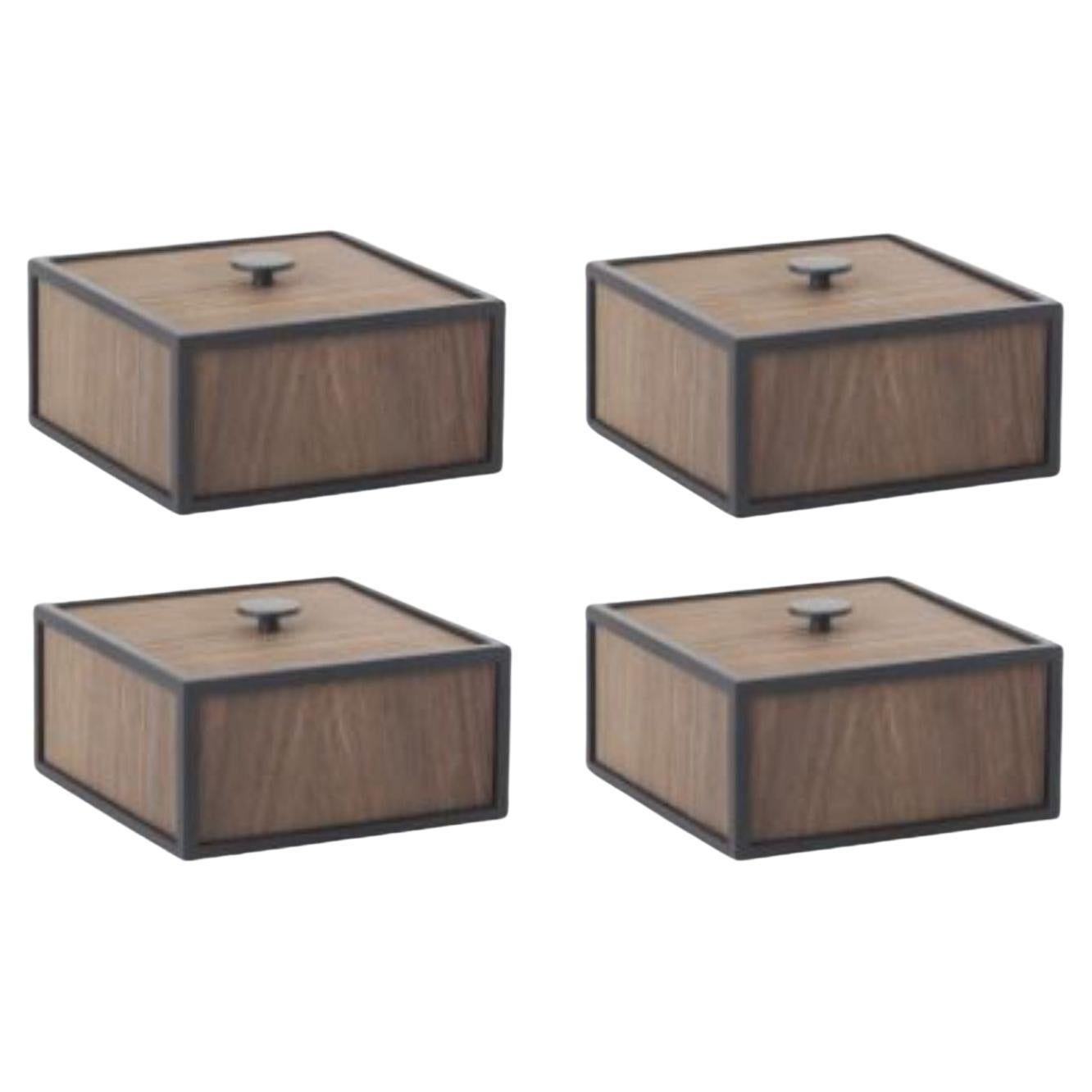 Set of 4 Smoked Oak Frame 14 Box by Lassen For Sale