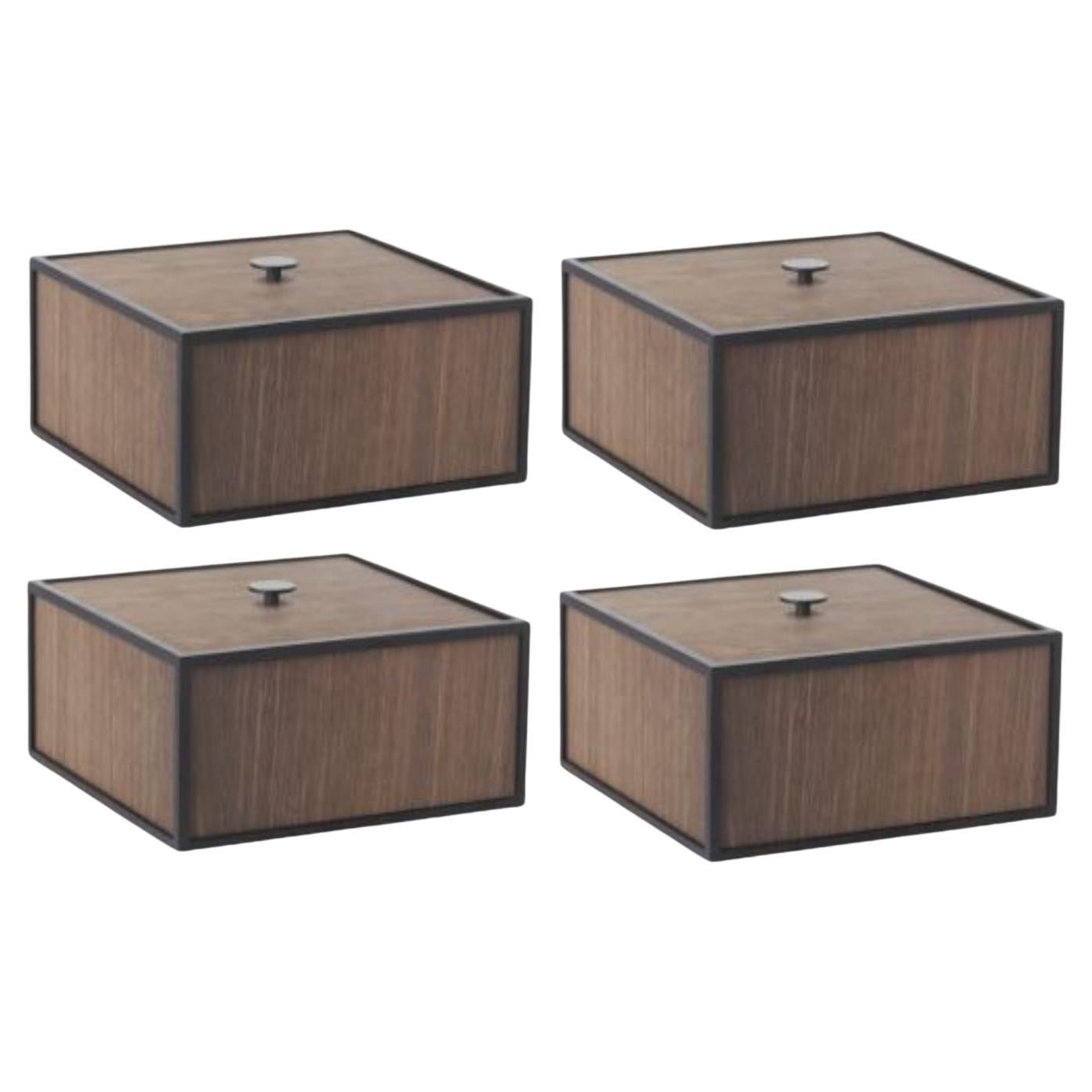 Set of 4 Smoked Oak Frame 20 Box by Lassen For Sale
