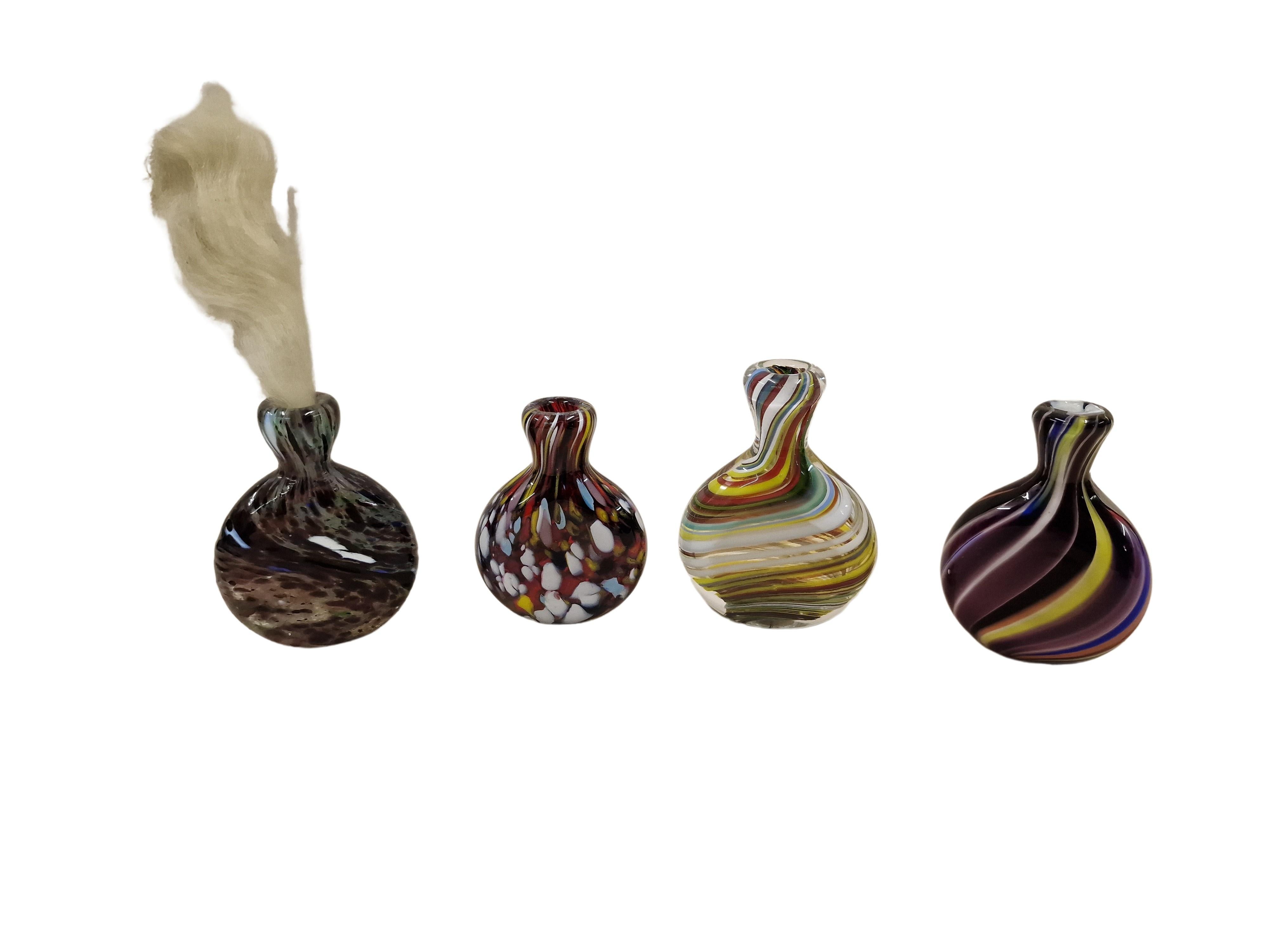 Blown Glass Set of 4 snuff bottles, glass, mid-century, tobacco, Bavarian forest, Germany For Sale