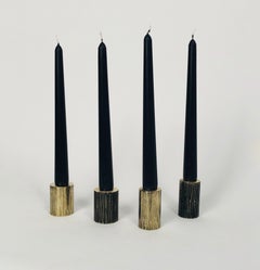 Set of 4 Solid Brass Sculpted Candleholders Signed by William Guillon