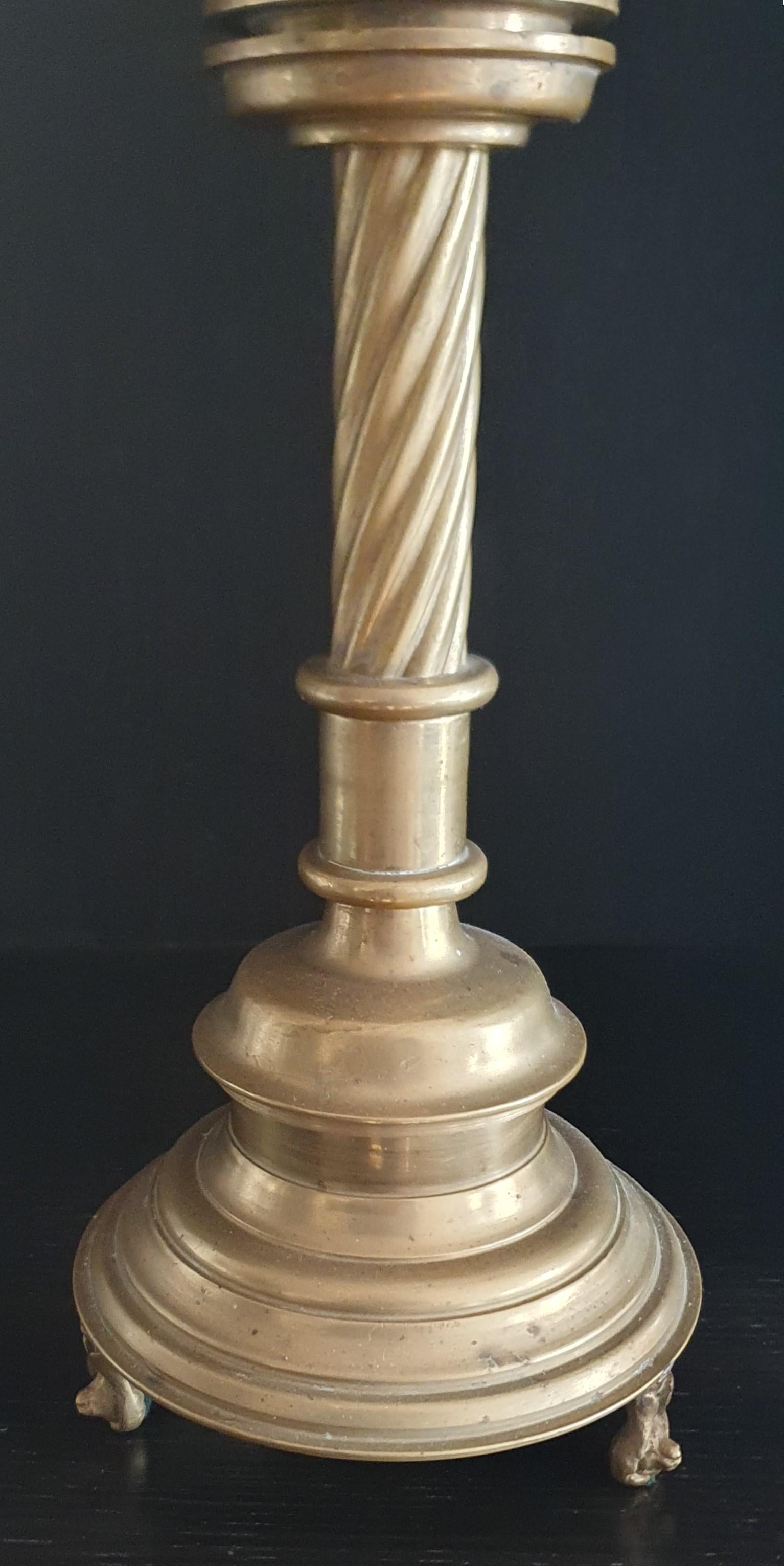 Set of 4 Solid cast Brass Church style tall heavy Candlesticks For Sale 4