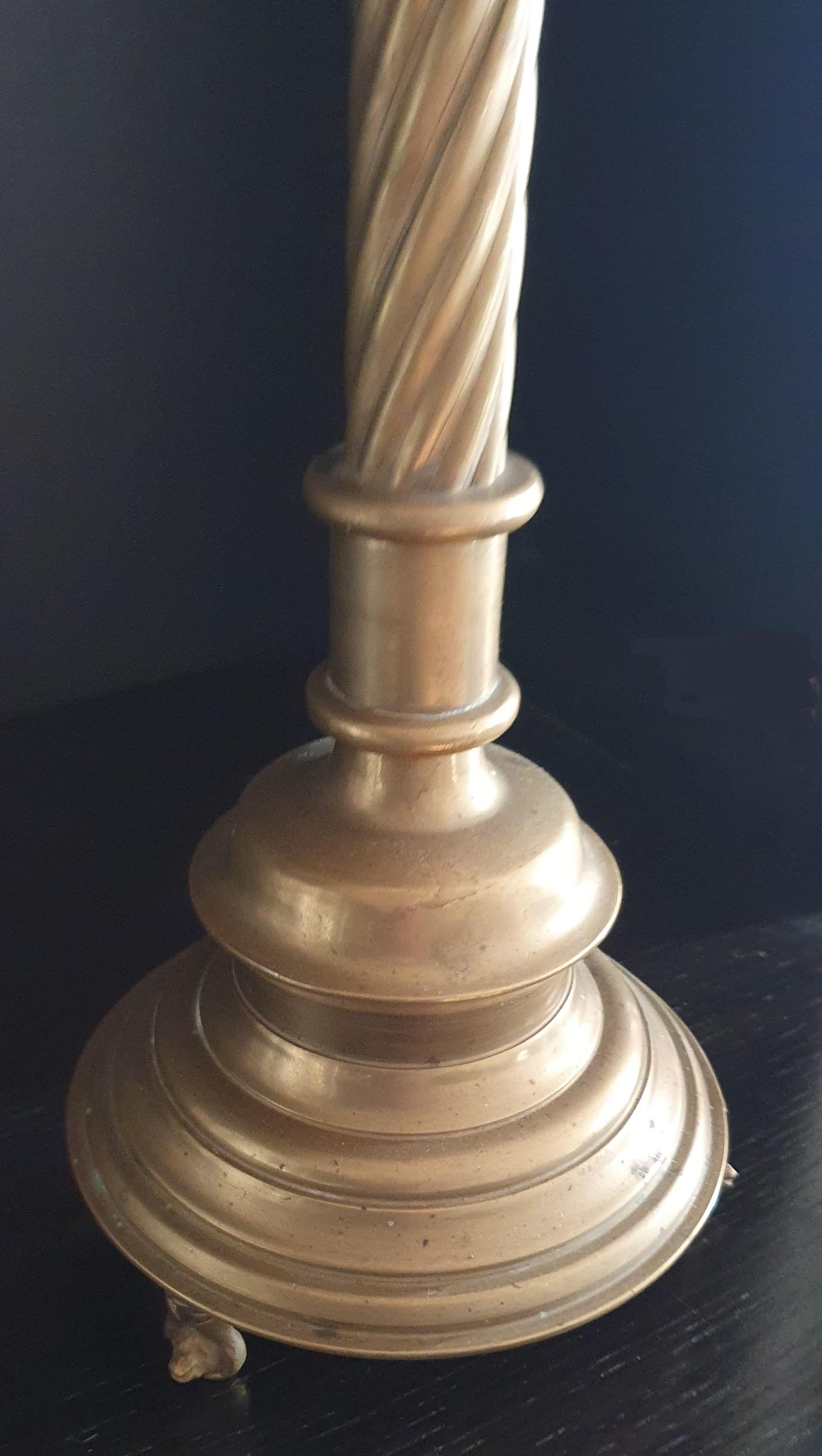 Set of 4 Solid cast Brass Church style tall heavy Candlesticks For Sale 7
